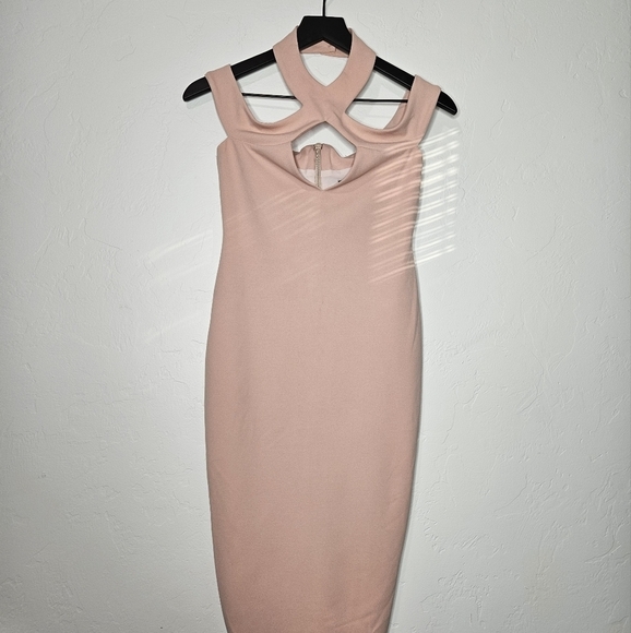 Nookie‎ Hollywood Blush Pink Strappy Cutout Fitted Midi Dress size Medium NWT​ - Picture 5 of 12